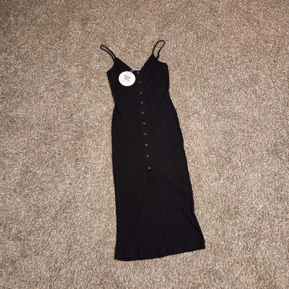 Princess Polly Women's Black Ribbed Button Dress